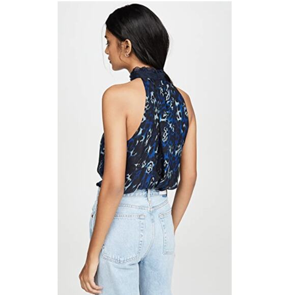 RAMY BROOK Allymay Sleeveless Silk Top Leopard Animal Print Navy Blue Women's L - Picture 4 of 15